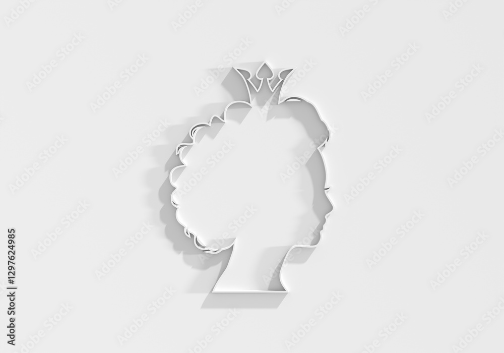 Profile view silhouette of a princess or queen. Cute girl portrait. Fashion branding emblem. 3D render Profile view silhouette of a princess or queen. Cute girl portrait. Fashion branding emblem. 3D render