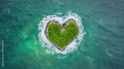 Heart Shaped Island Paradise  Aerial View of Tropical Ocean Island