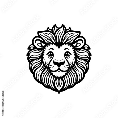 Lion Head Line Art Vector, Minimalist Lion Logo, Regal Lion Illustration, Wild Animal Emblem, Geometric Lion Design, Fierce Predator Clipart
