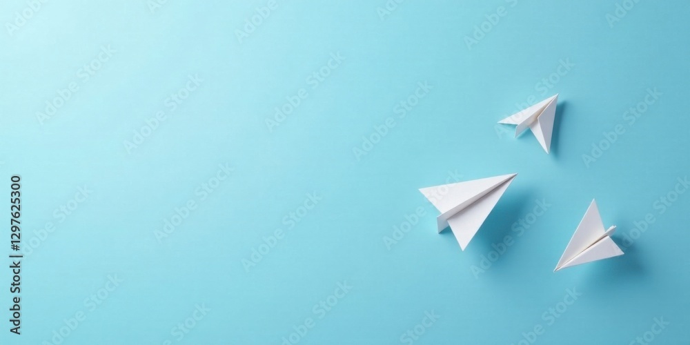 White Paper Airplanes on a Light Blue Background A Simple Concept of Flight and Dreams