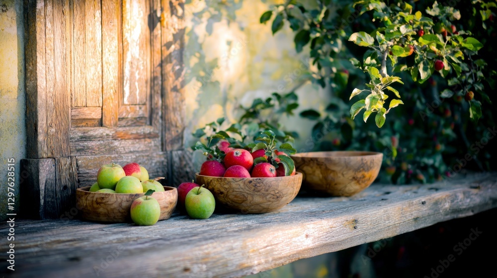 custom made wallpaper toronto digitalRustic Kitchen Still Life  Apples in Wooden Bowls  Autumn Harvest