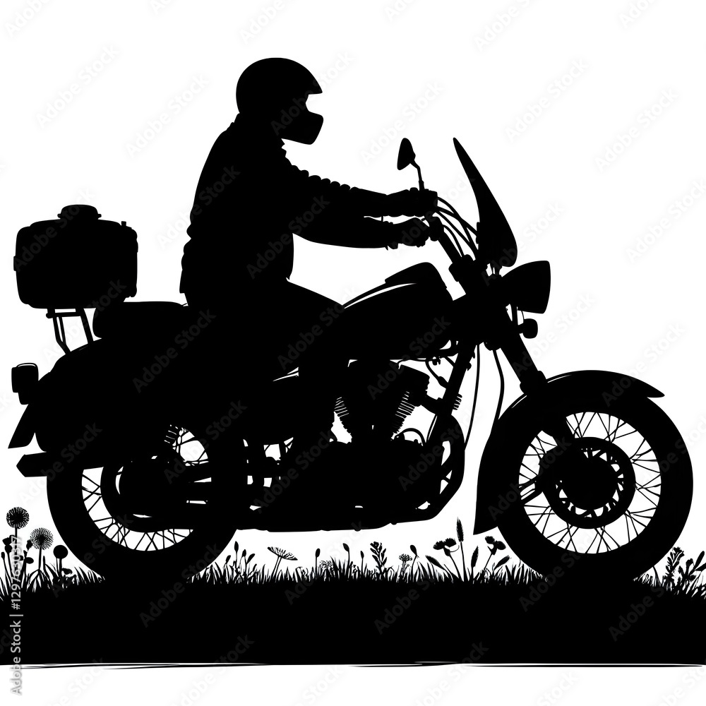 Fototapeta premium Silhouette of a man riding motorcycle