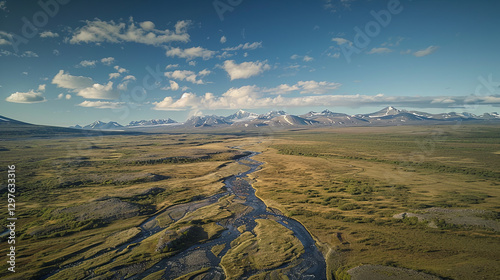 Aerial View of Aurora Over Arctic Wilderness