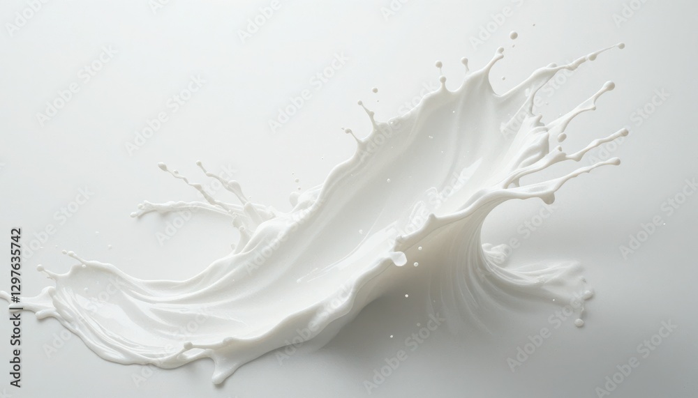 White Liquid Splashing Motion on White Background for Drinks and Recipes White Liquid Splashing Motion on White Background for Drinks and Recipes