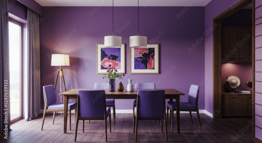 Fototapeta premium soft purple vivid Dining Room design Contemporary Ryokan decor