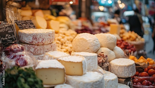 Variety of Cheeses at a Market Stall