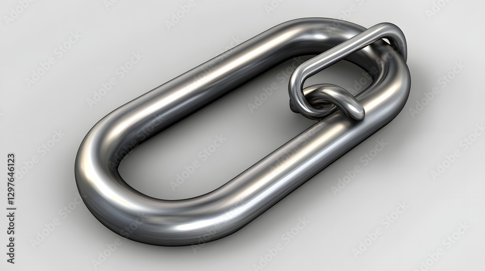 Metallic chain link on a smooth surface, showcasing its shiny texture and design Metallic chain link on a smooth surface, showcasing its shiny texture and design