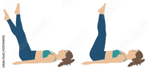 Pilates hundred pose, yoga and pilates exercise, Woman vector illustration.