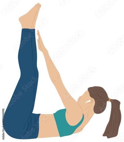 Pilates teaser pose, yoga and pilates exercise, Woman vector illustration.