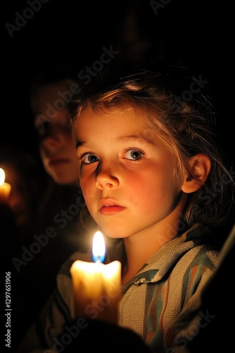 Wallpaper Mural Child Illuminated by Candlelight: Capturing Wonder and Innocence in Warm Glow Torontodigital.ca