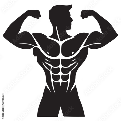 Silhouette Bodybuilder Vector Illustration Showing Six Pack Abs