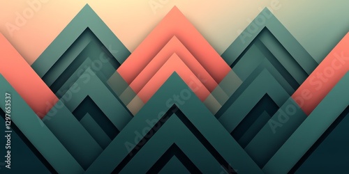 Abstract image of layered triangles in teal and coral photo