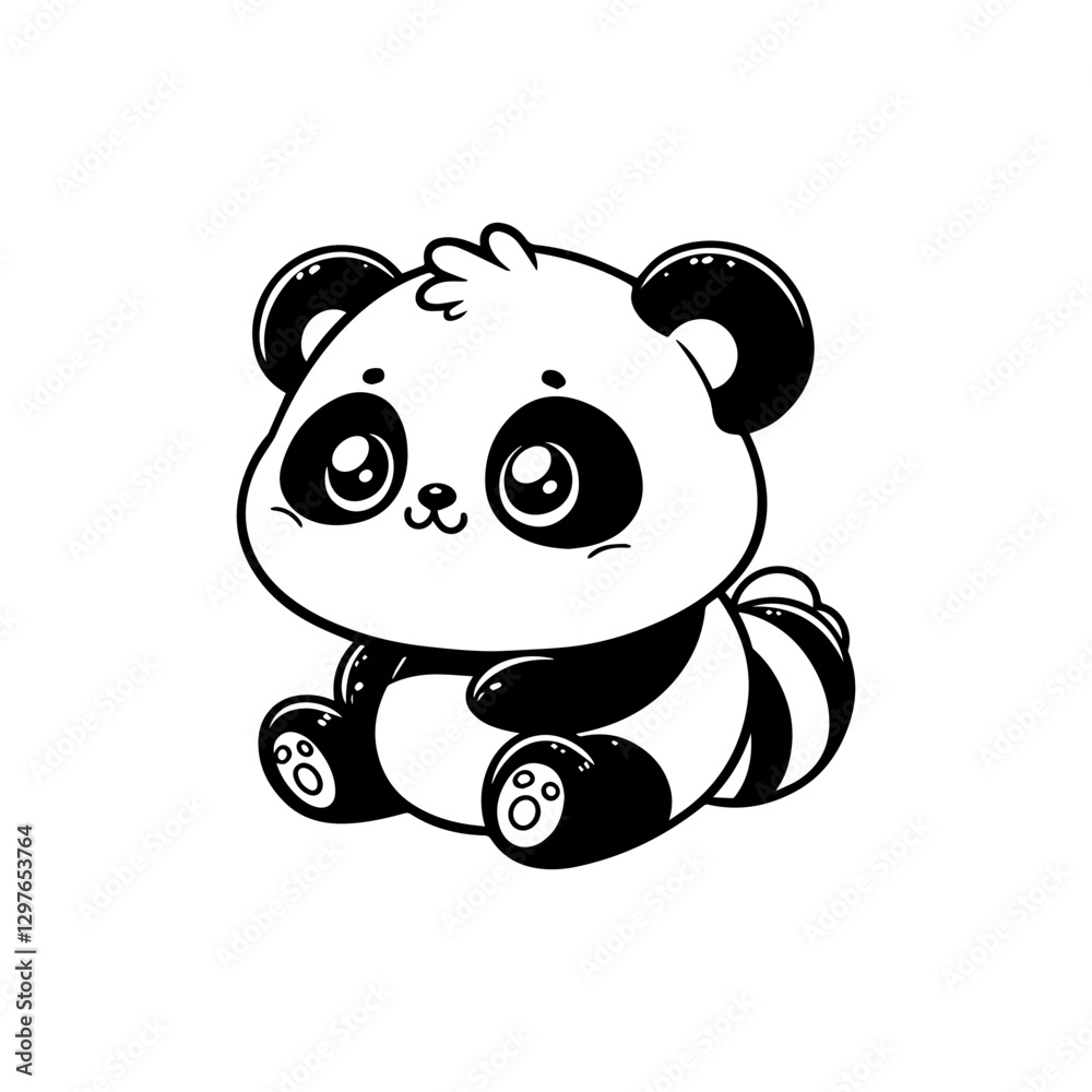 Naklejka premium Cute Panda Line Art Vector, Minimalist Panda Logo, Black and White Panda Illustration, Adorable Bear Clipart, Cartoon Panda Design, Wildlife Emblem