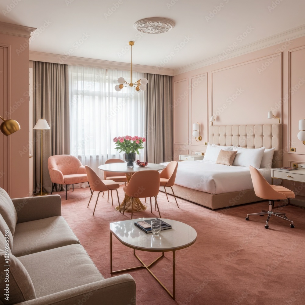 Fototapeta premium peach pink soft Presidential Suite design Farmhouse nordic decor