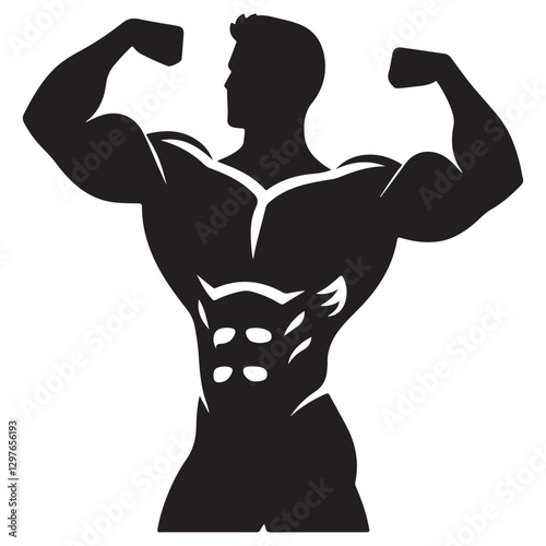 Muscular Bodybuilder Silhouette Classic Posing Fitness Vector Illustration