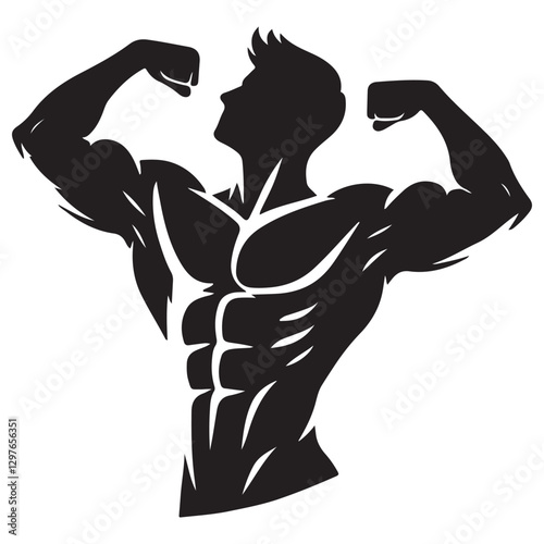 Silhouette Bodybuilder Flexing Showing Muscle Mass and Power