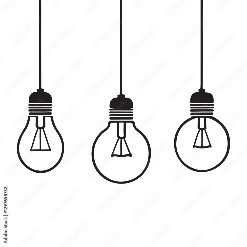 Outline Drawing of Three Light Bulbs for Ideas and Inspiration Outline Drawing of Three Light Bulbs for Ideas and Inspiration