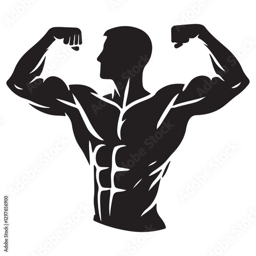 Powerful Physique Silhouette Showing Muscular Bodybuilder with Flexed Arms