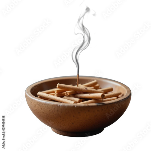 Obraz na płótnie Incense Stick Burning in a Bowl with Smoke, transparent background w salonie