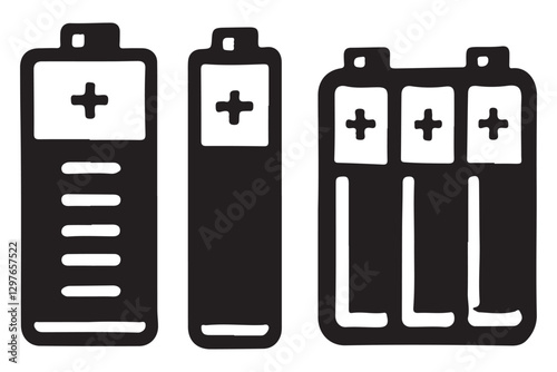 Batteries Collection Illustration Representing Power Source and Energy Storage