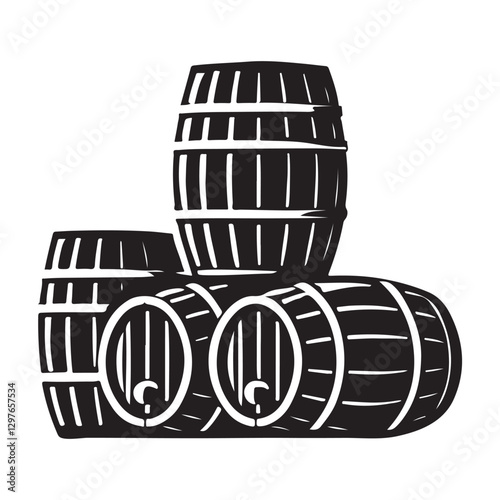 Three Stacked Barrels Illustration Representing Aging and Beverage Industry