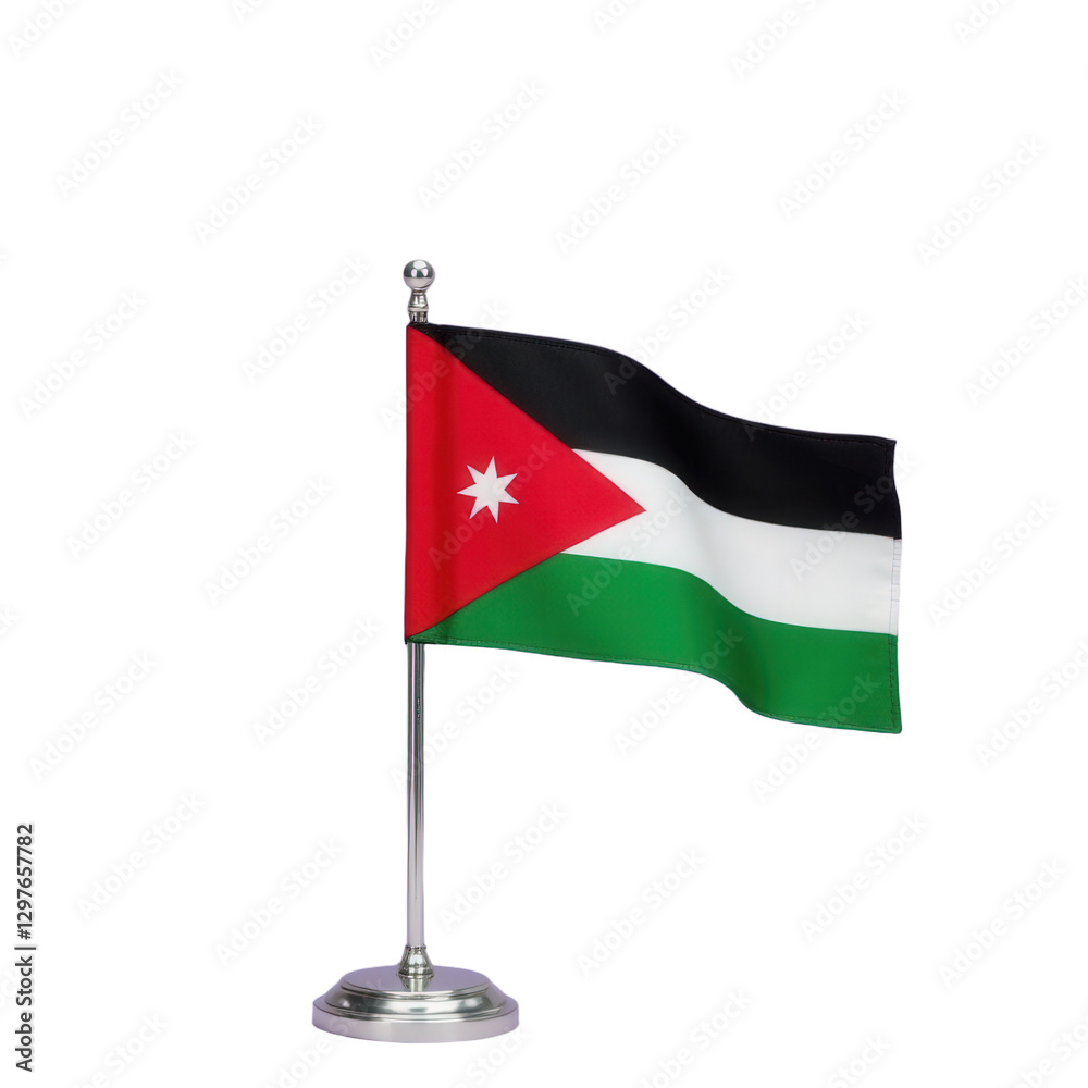 Jordan flag on a chrome stand with transparent background