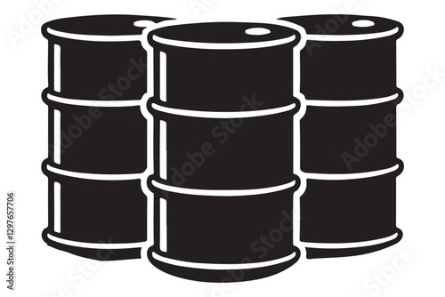 Three Oil Drums Silhouette Illustration Industrial Storage Container Art