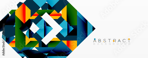 Abstract geometric artwork with interwoven angular and curved shapes, dynamic composition with smooth gradients and bold contrasts