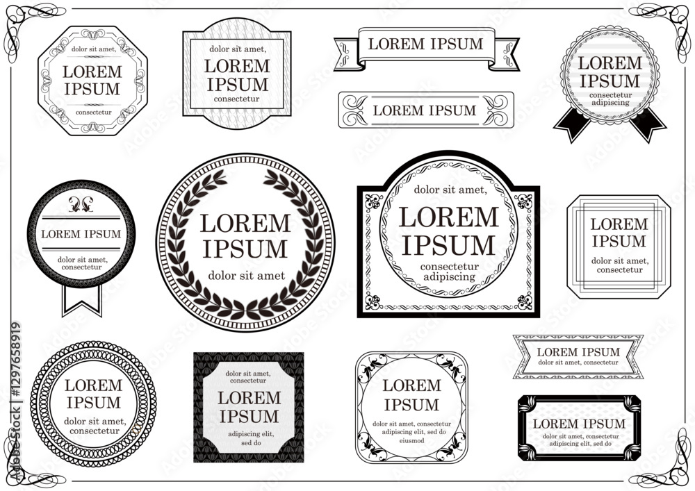 Set Of Monochrome Labels With Text Space Isolated On A White Background. Vector Illustration. Set Of Monochrome Labels With Text Space Isolated On A White Background. Vector Illustration.