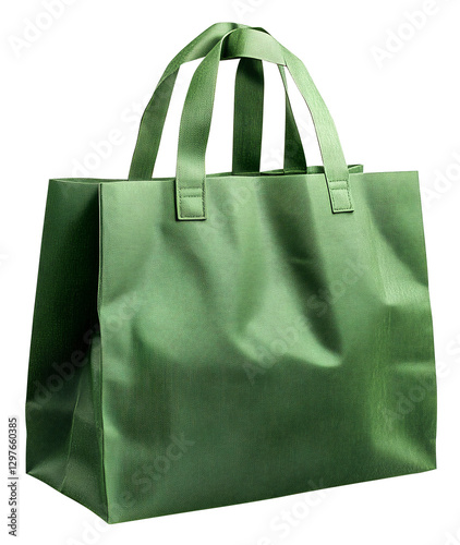 Green eco friendly reusable shopping bag with sturdy handles, ideal for sustainable shopping and reducing plastic waste