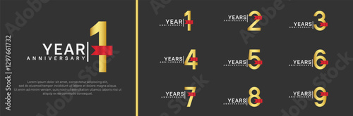 anniversary logo set. vector design gold color and red ribbon can be use for celebration event