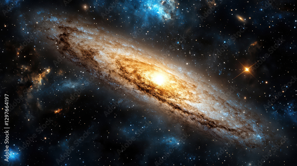 Fototapeta premium stunning galaxy with bright core and swirling stars in deep space