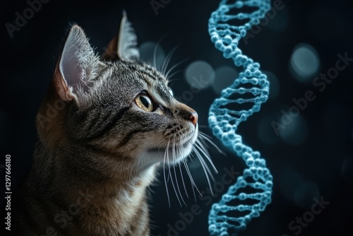 A cat is staring at a DNA strand