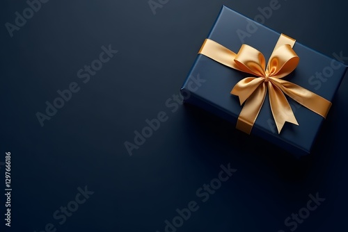 Elegant gift box with gold ribbon on dark background