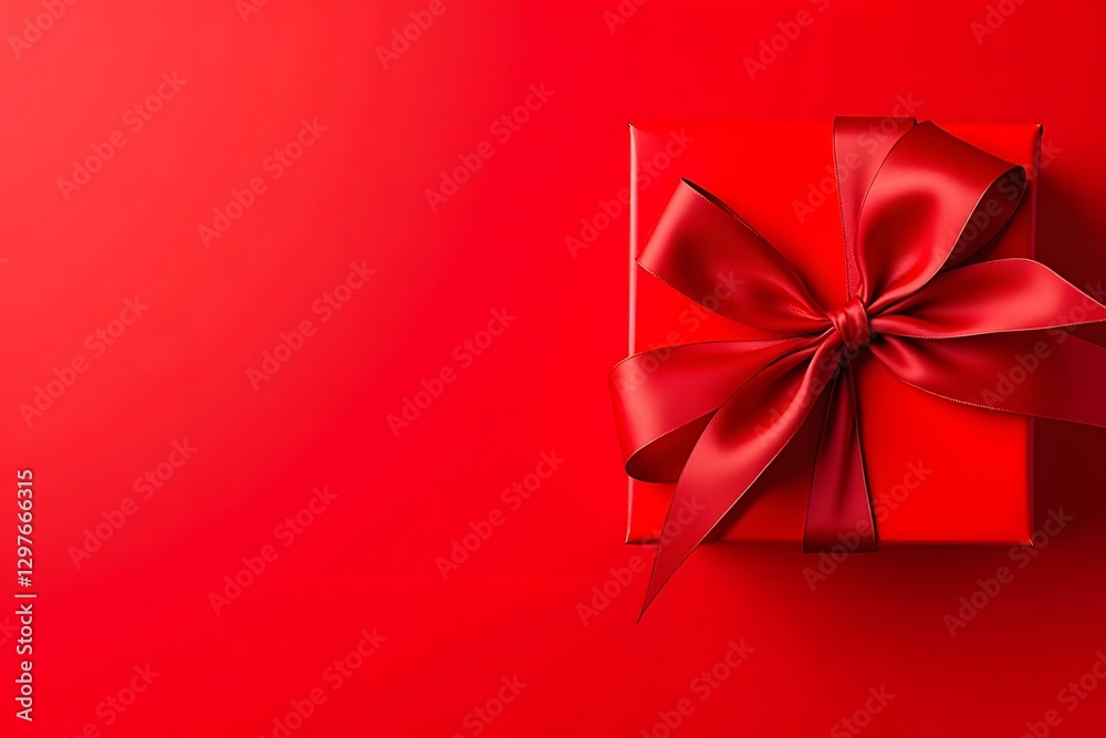Elegant red gift box with ribbon on bold red background Elegant red gift box with ribbon on bold red background