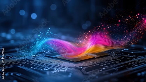 Digital waves of color abstract art virtual space digital creation close-up midjourney concept