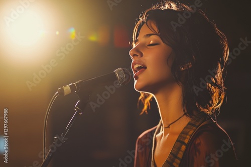 A woman singing into a microphone