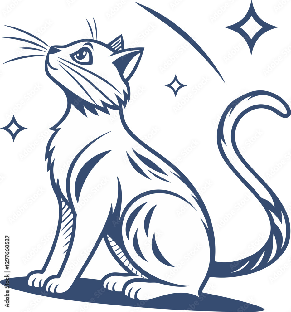 Naklejka premium black cat with blue eyes happy cute beautiful vector animal kitten illustration icon,