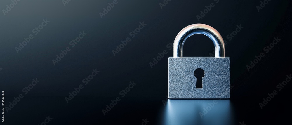 Fototapeta premium A metallic padlock sits on a dark surface, symbolizing security and protection in a minimalist setting.