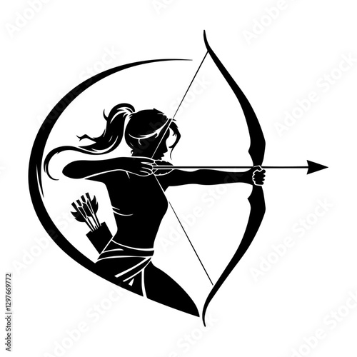 Archery female player on white background. Editable Vector
