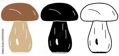 Boletus Mushroom in colors, silhouette and line art SVG Icons 