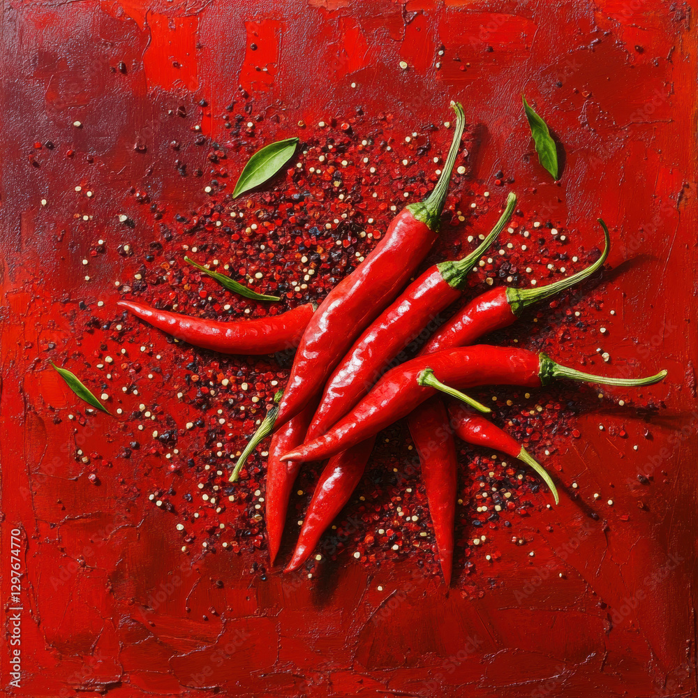 Close-up of a single red chili pepper with vibrant color, showcasing its spicy, organic nature and health benefits as a fresh, hot ingredient in cooking and seasonings