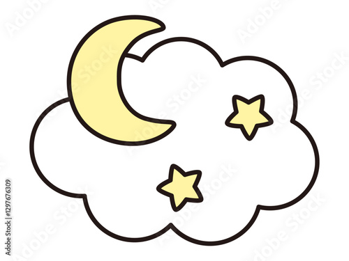 かわいい月と星と雲のベクターイラスト。アイコン、月