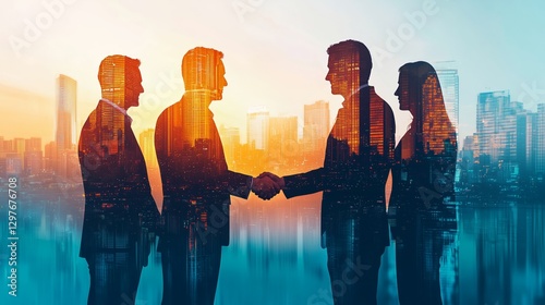 Professional Business People Handshake in Urban Skyline Setting