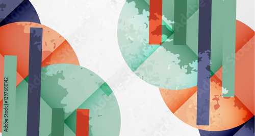 Squares, circles and triangles and grainy noisy texture. Vector Illustration For Wallpaper, Banner, Background, Card, Book Illustration, landing page