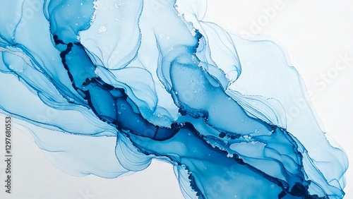 高級感のある薄くて淡いアルコールインクアート 水色 ブルー マーブル模様 余白あり 背景素材 チラシ・バナー・動画素材 16:9サイズ AI生成素材