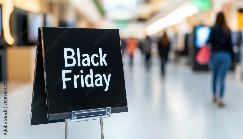 Fototapeta premium Black Friday Sign at a Retail Store with People in Blurred Background