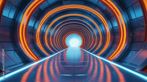 Wallpaper Mural Futuristic neon tunnel with glowing circular light rings, creating a sci-fi and cyberpunk aesthetic. Perfect for technology, innovation, and digital-themed backgrounds and designs.

 Torontodigital.ca