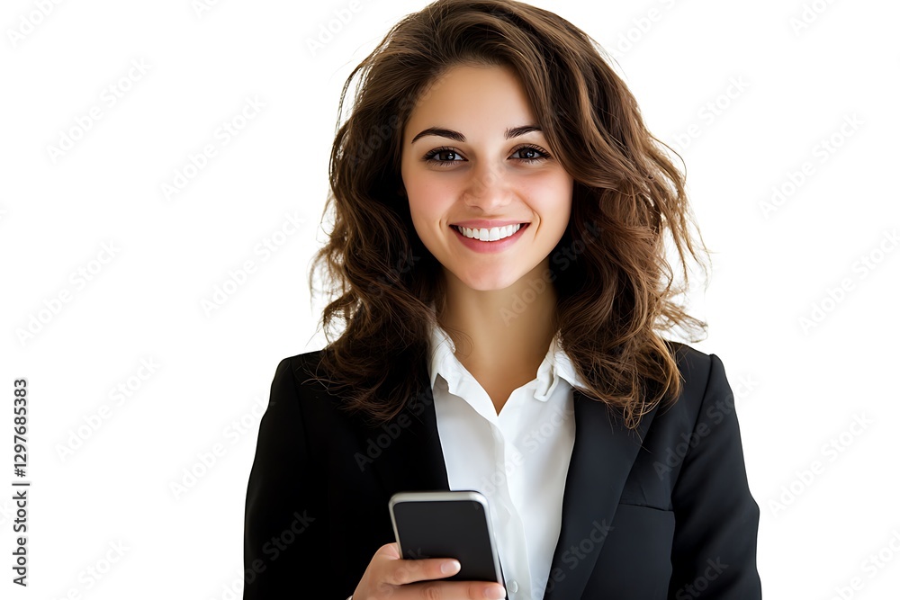 Smiling businesswoman holding smartphone. (2) Smiling businesswoman holding smartphone. (2)