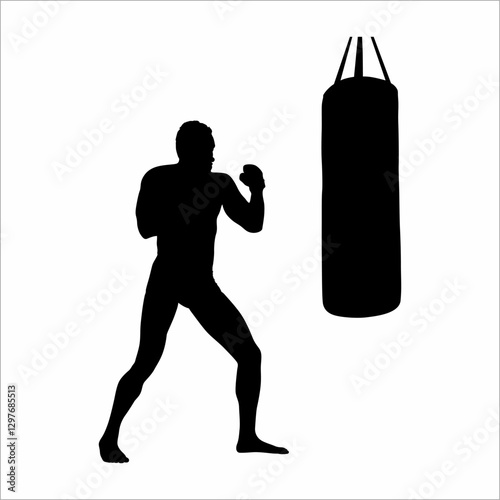 silhouette of a boxer with a punching bag